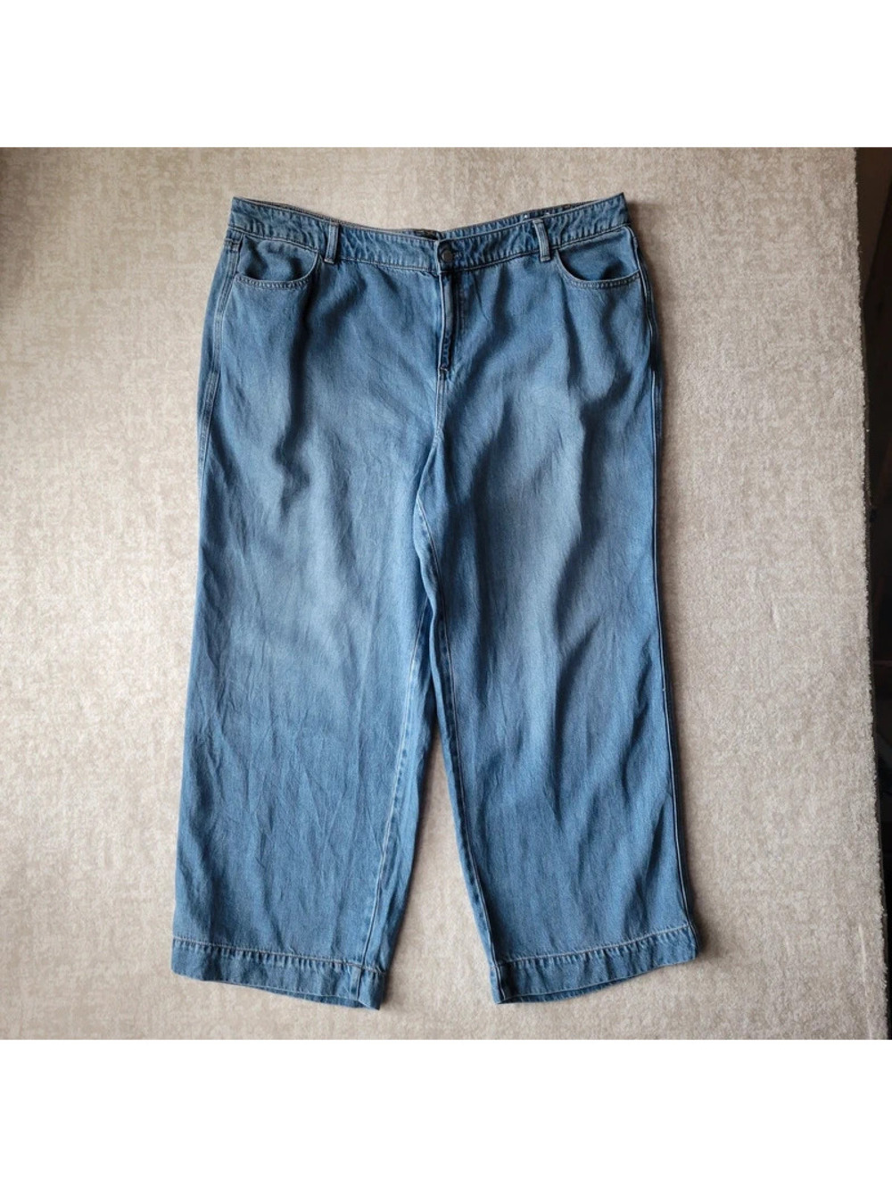 Talbots Plus Size Classic Jean Trouser 20W Womens Blue Mid Rise Wide Leg